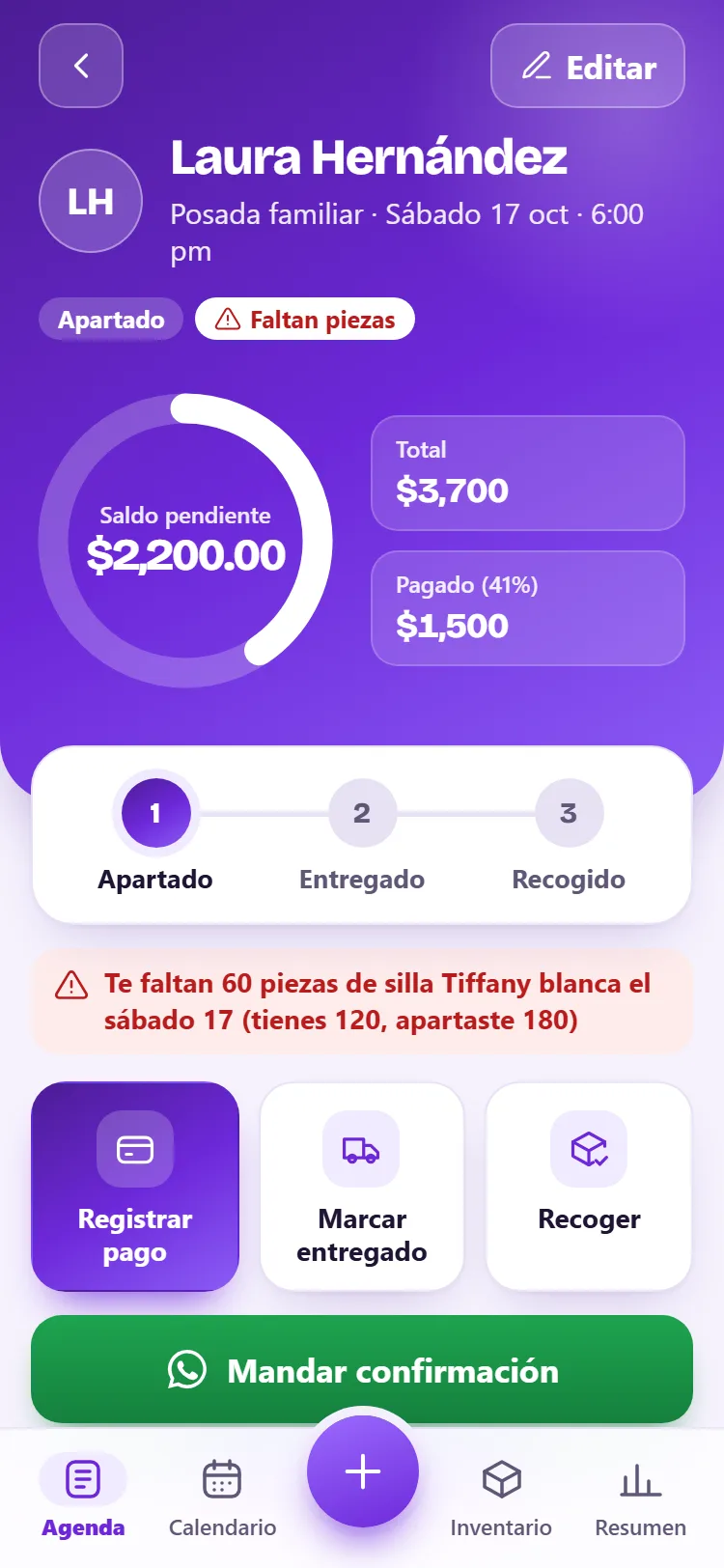 Pantalla de Renta Lista